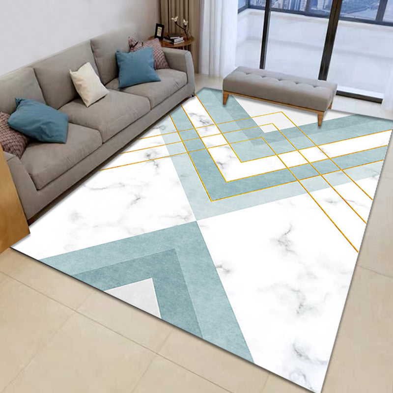 Nordic Geometric Pattern Rug Green and Pink Polyester Rug Washable Pet Friendly Non-Slip Area Rug for the Living Room | Bowlift