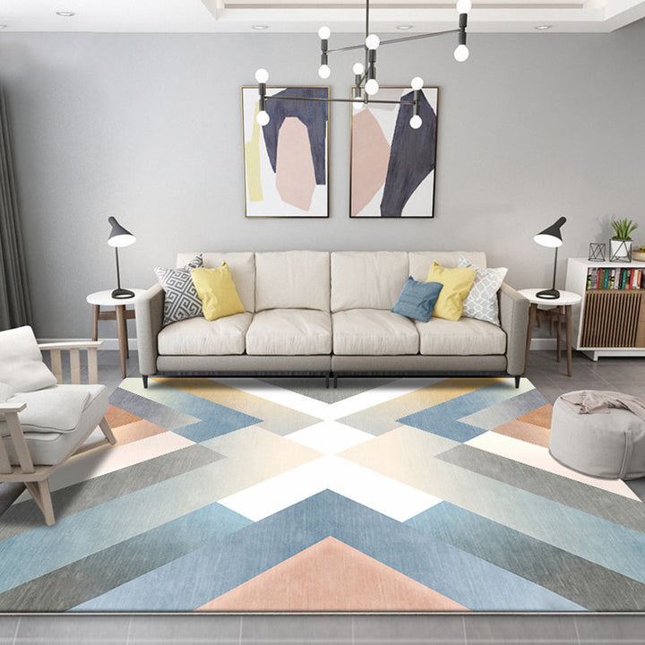 Multicolor contemporary rug polyester geometric pattern rug pet-friendly washable non-slip backing rug for the living room | Bowlift
