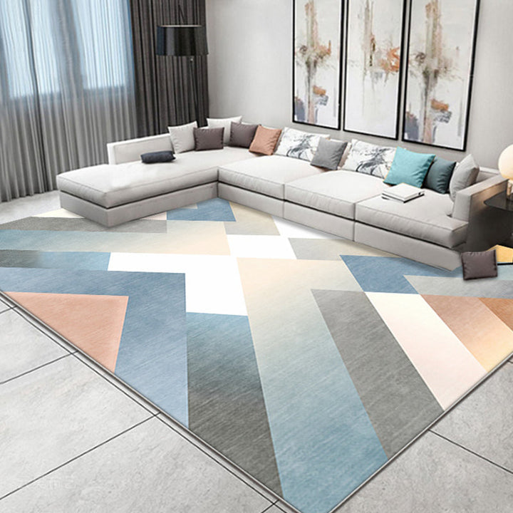 Multicolor contemporary rug polyester geometric pattern rug pet-friendly washable non-slip backing rug for the living room | Bowlift