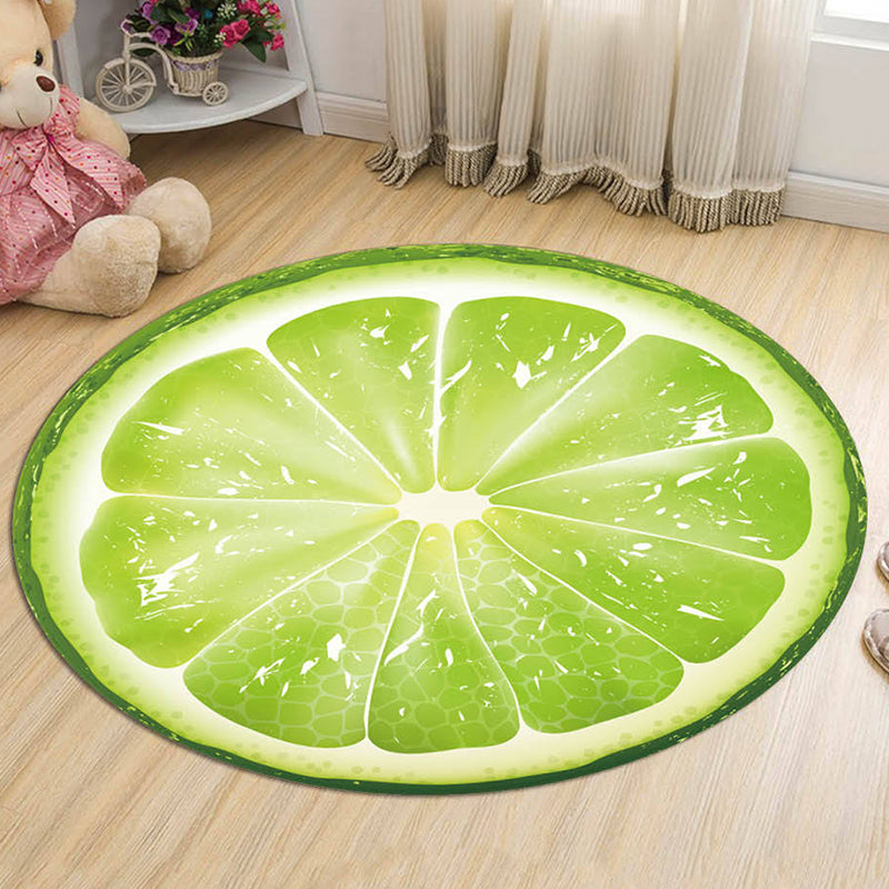 BowLift | Green and Orange Children's Carpet Polyester Fruit Pattern Rug Pet Friendly Washable Non-Slip Backing Area Rug for Decoration