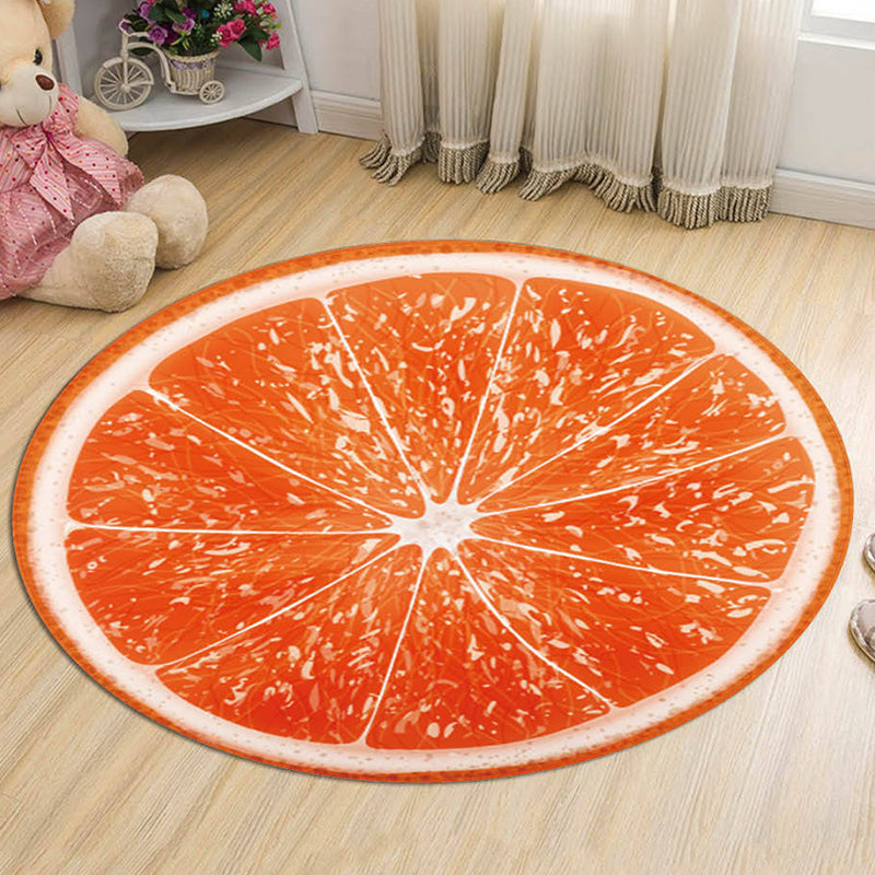 BowLift | Green and Orange Children's Carpet Polyester Fruit Pattern Rug Pet Friendly Washable Non-Slip Backing Area Rug for Decoration