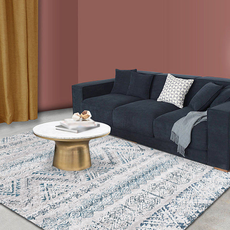 BowLift | Retro striped pattern rug gray polyester washable pet-friendly non-slip rug for living room