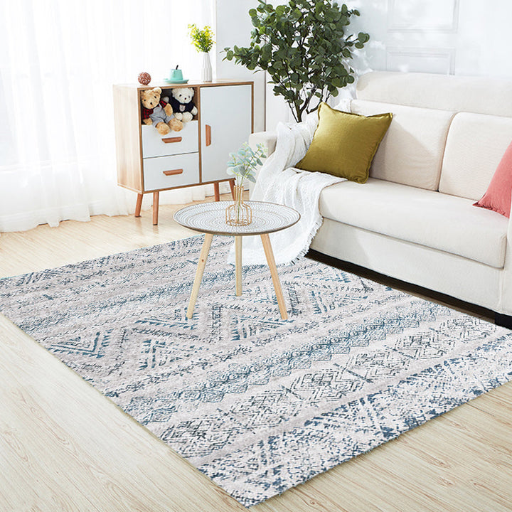 BowLift | Retro striped pattern rug gray polyester washable pet-friendly non-slip rug for living room