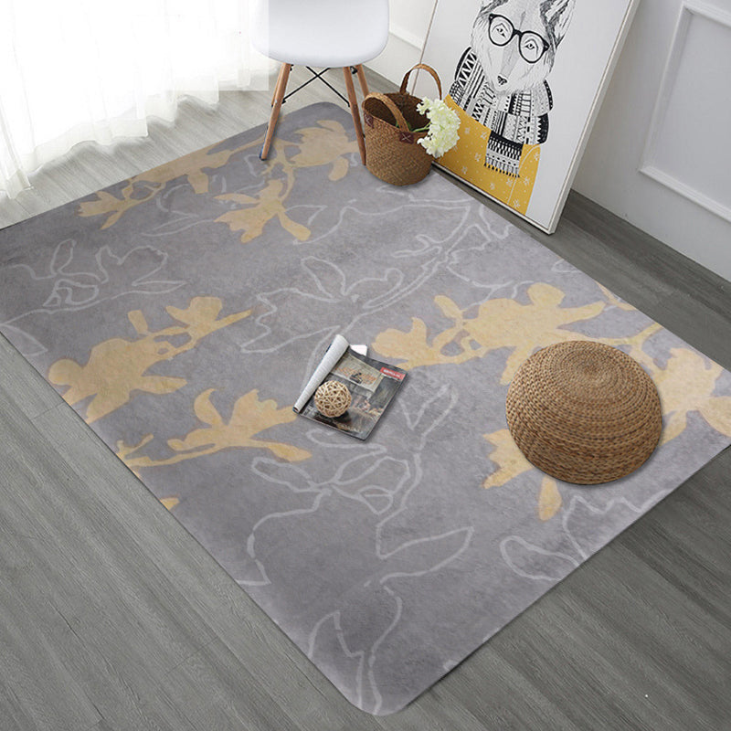 Unique Botanical Pattern Carpet Gray Modern Carpet Polyester Washable Pet-Friendly Non-Slip Carpet for the Living Room | Bowlift