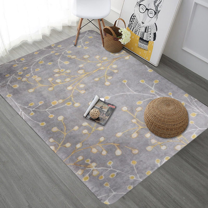 Unique Botanical Pattern Carpet Gray Modern Carpet Polyester Washable Pet-Friendly Non-Slip Carpet for the Living Room | Bowlift