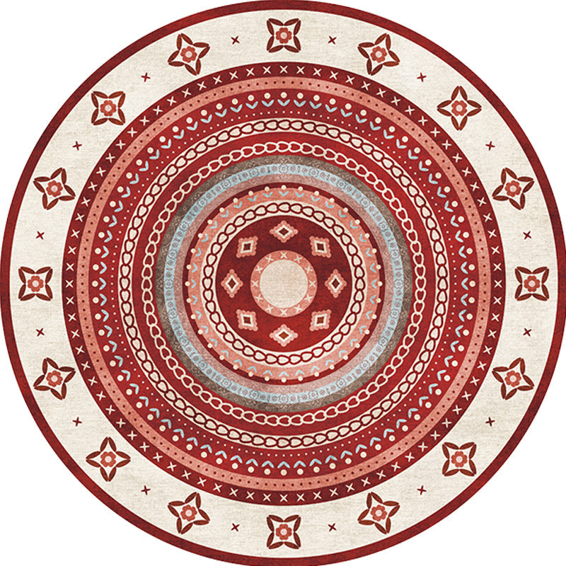 BowLift | Moroccan tribal circles pattern rug multicolor boho rug polyester pet-friendly non-slip backing washable area rug for the living room