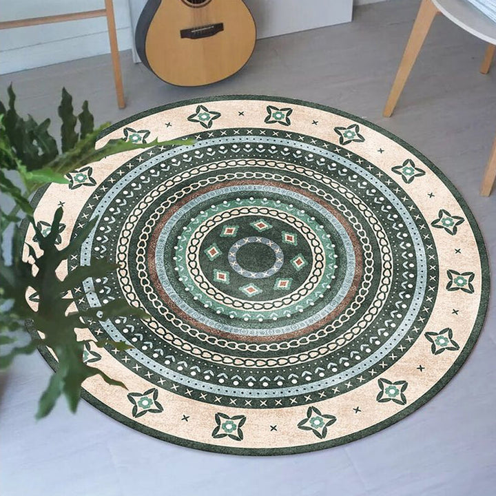 BowLift | Moroccan tribal circles pattern rug multicolor boho rug polyester pet-friendly non-slip backing washable area rug for the living room