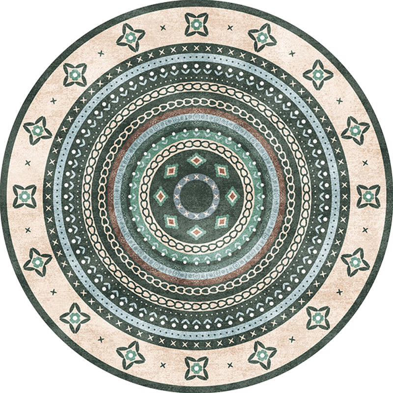 BowLift | Moroccan tribal circles pattern rug multicolor boho rug polyester pet-friendly non-slip backing washable area rug for the living room