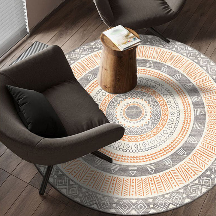 BowLift | Moroccan tribal circles pattern rug multicolor boho rug polyester pet-friendly non-slip backing washable area rug for the living room