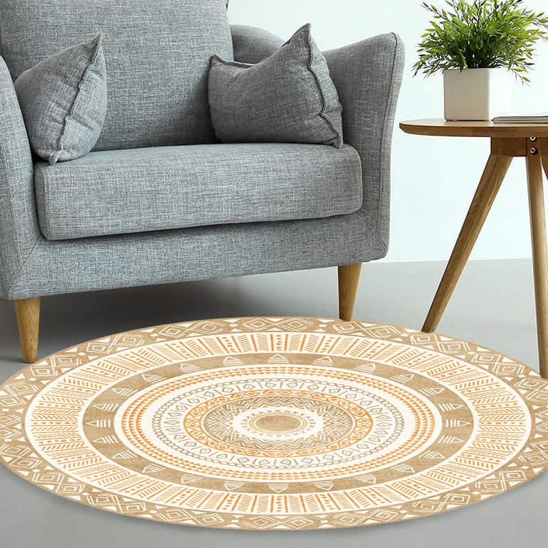 BowLift | Moroccan tribal circles pattern rug multicolor boho rug polyester pet-friendly non-slip backing washable area rug for the living room