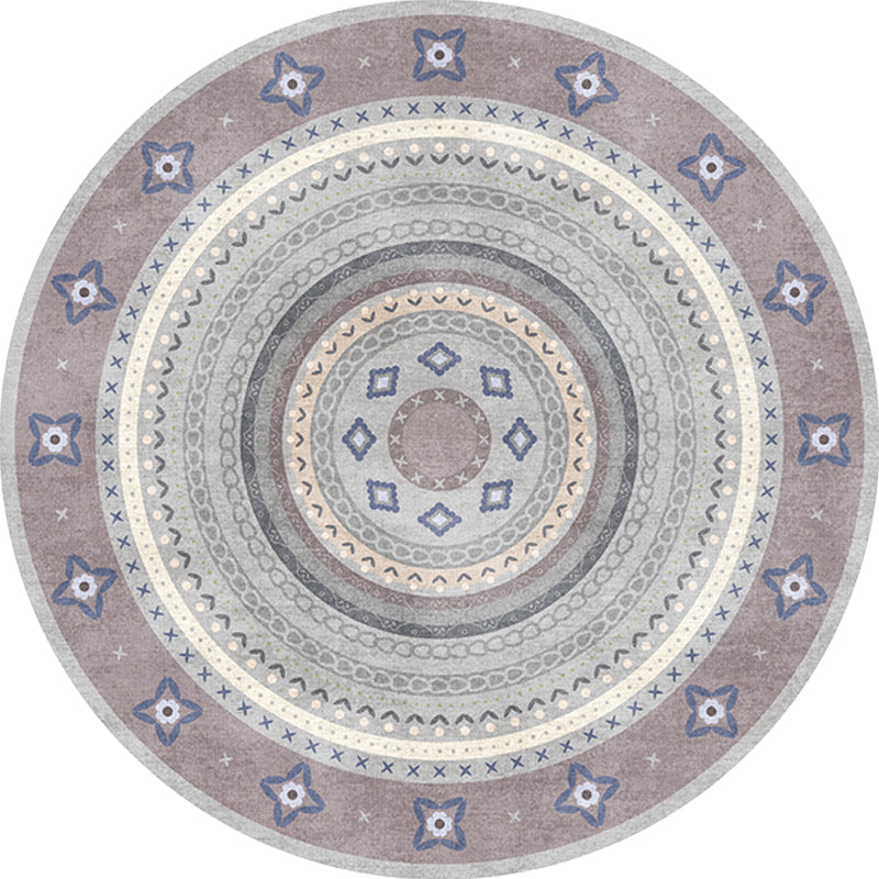 BowLift | Moroccan tribal circles pattern rug multicolor boho rug polyester pet-friendly non-slip backing washable area rug for the living room