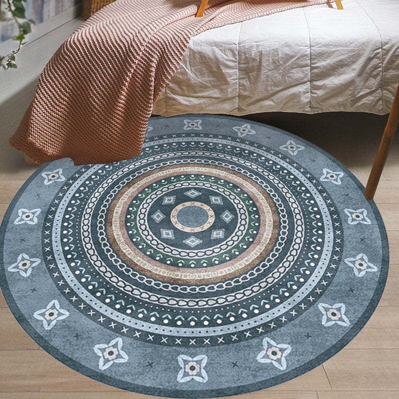 BowLift | Moroccan tribal circles pattern rug multicolor boho rug polyester pet-friendly non-slip backing washable area rug for the living room