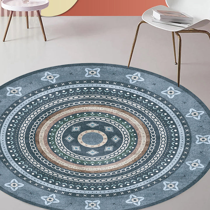 BowLift | Moroccan tribal circles pattern rug multicolor boho rug polyester pet-friendly non-slip backing washable area rug for the living room