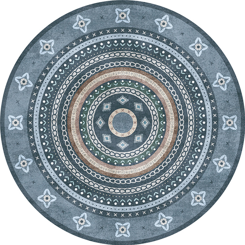 BowLift | Moroccan tribal circles pattern rug multicolor boho rug polyester pet-friendly non-slip backing washable area rug for the living room
