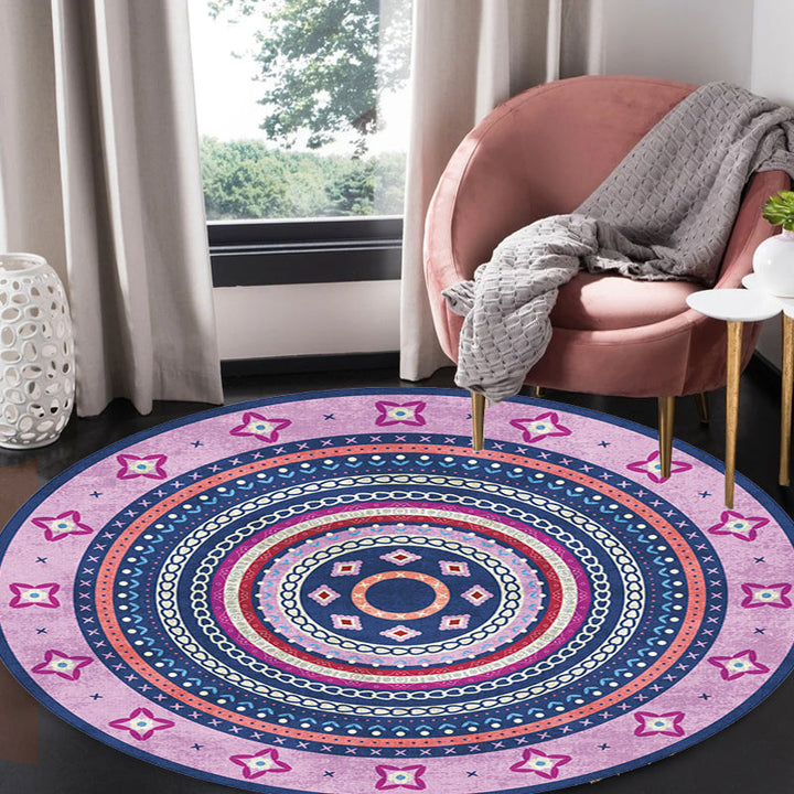 BowLift | Moroccan tribal circles pattern rug multicolor boho rug polyester pet-friendly non-slip backing washable area rug for the living room