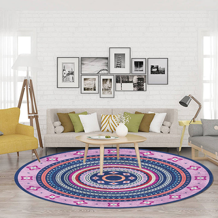 BowLift | Moroccan tribal circles pattern rug multicolor boho rug polyester pet-friendly non-slip backing washable area rug for the living room