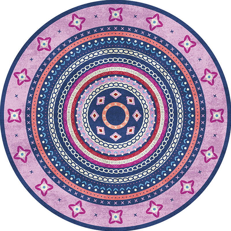 BowLift | Moroccan tribal circles pattern rug multicolor boho rug polyester pet-friendly non-slip backing washable area rug for the living room