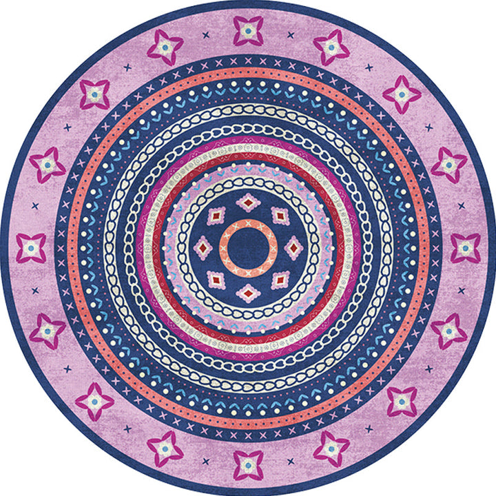 BowLift | Moroccan tribal circles pattern rug multicolor boho rug polyester pet-friendly non-slip backing washable area rug for the living room