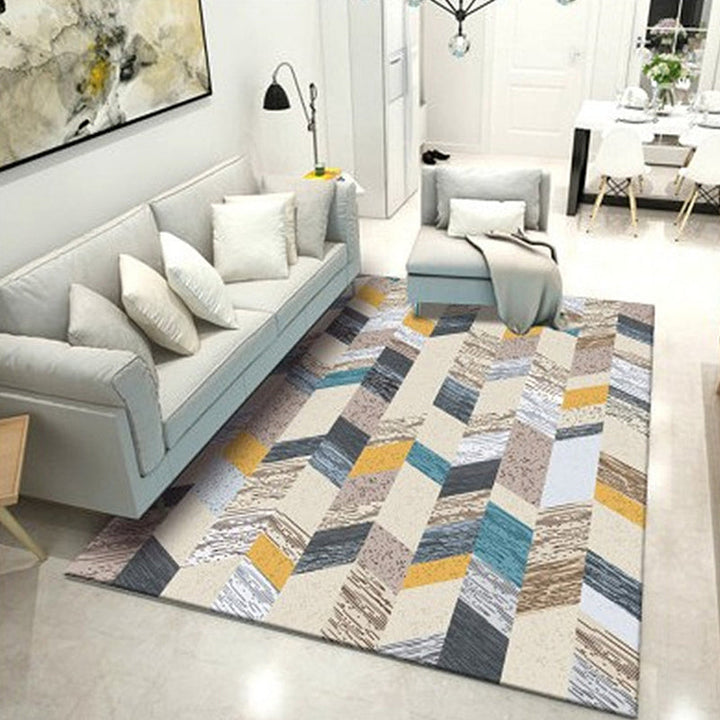 Unique geometric pattern rug multicolored modern rug polyester washable pet-friendly non-slip rug for the living room | Bowlift