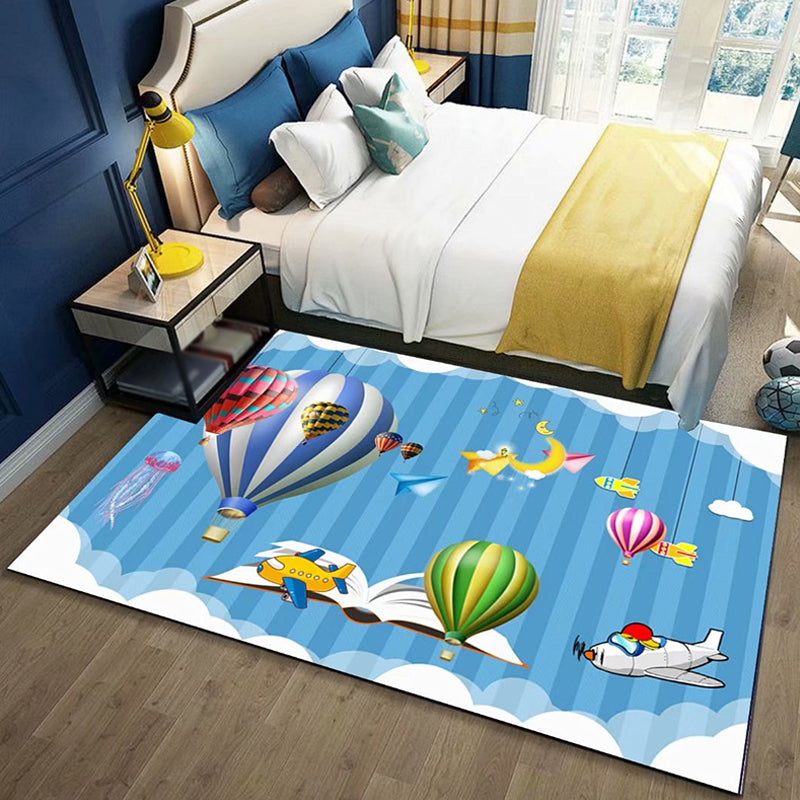 BowLift | Black and Blue Kids Rug Polyester Space and Beach Pattern Rug Pet Friendly Washable Non-Slip Backing Carpet for Decoration