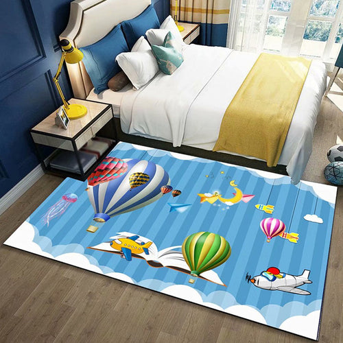 BowLift | Black and Blue Kids Rug Polyester Space and Beach Pattern Rug Pet Friendly Washable Non-Slip Backing Carpet for Decoration