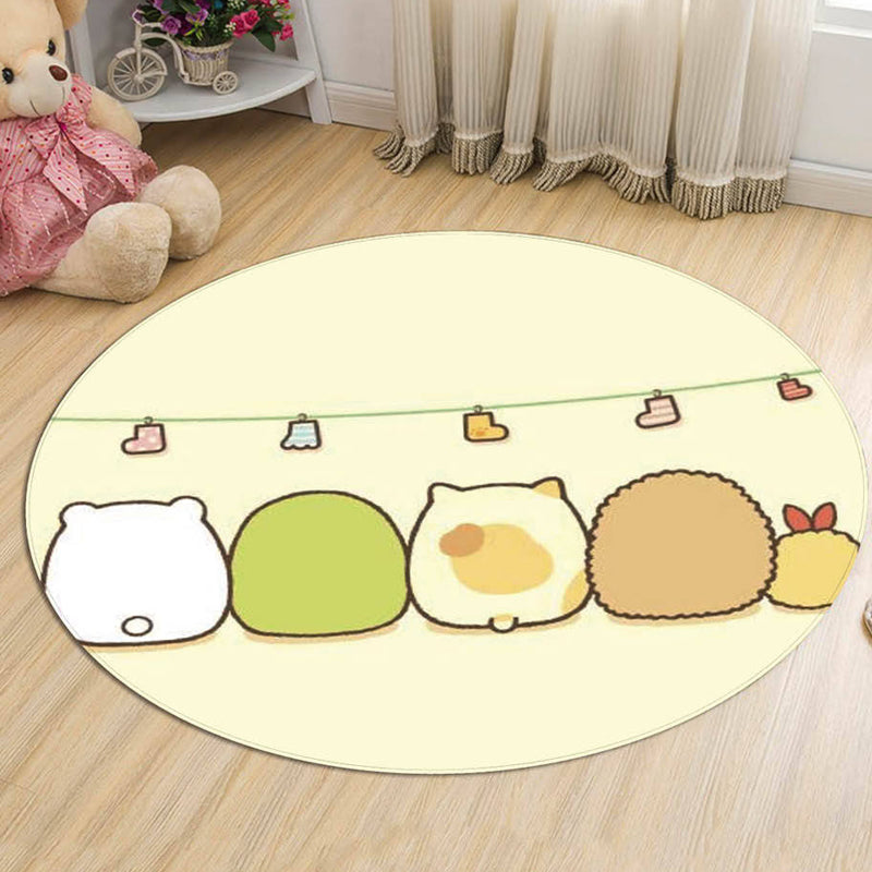 BowLift | Green and Blue Children's Rug Polyester Cartoon Character Pattern Rug Pet Friendly Washable Non-Slip Back Carpet for Decoration