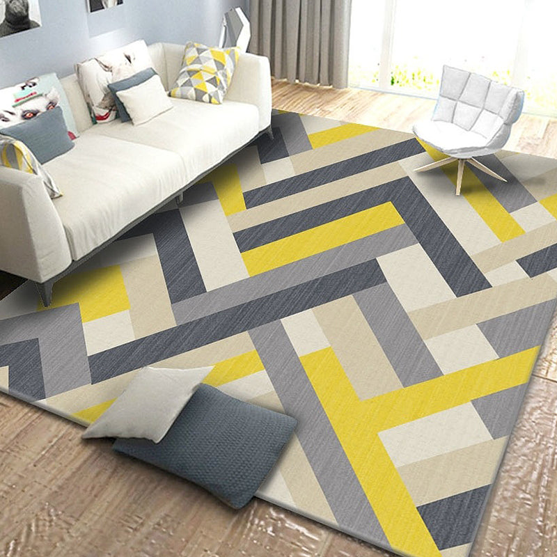 Unique geometric pattern rug multicolored modern rug polyester washable pet-friendly non-slip rug for the living room | Bowlift