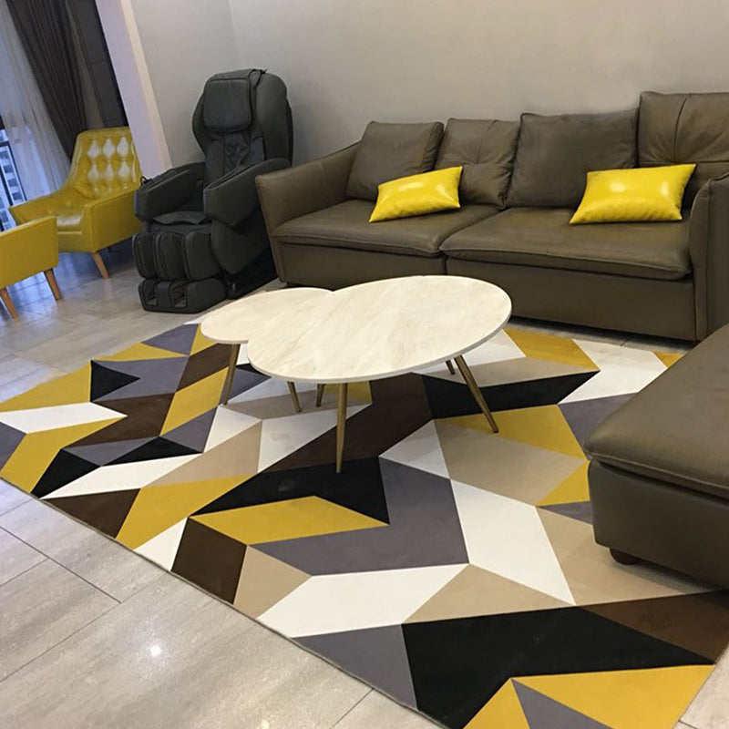 Unique geometric pattern rug multicolored modern rug polyester washable pet-friendly non-slip rug for the living room | Bowlift