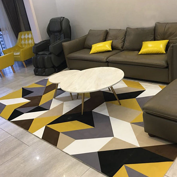 Unique geometric pattern rug multicolored modern rug polyester washable pet-friendly non-slip rug for the living room | Bowlift