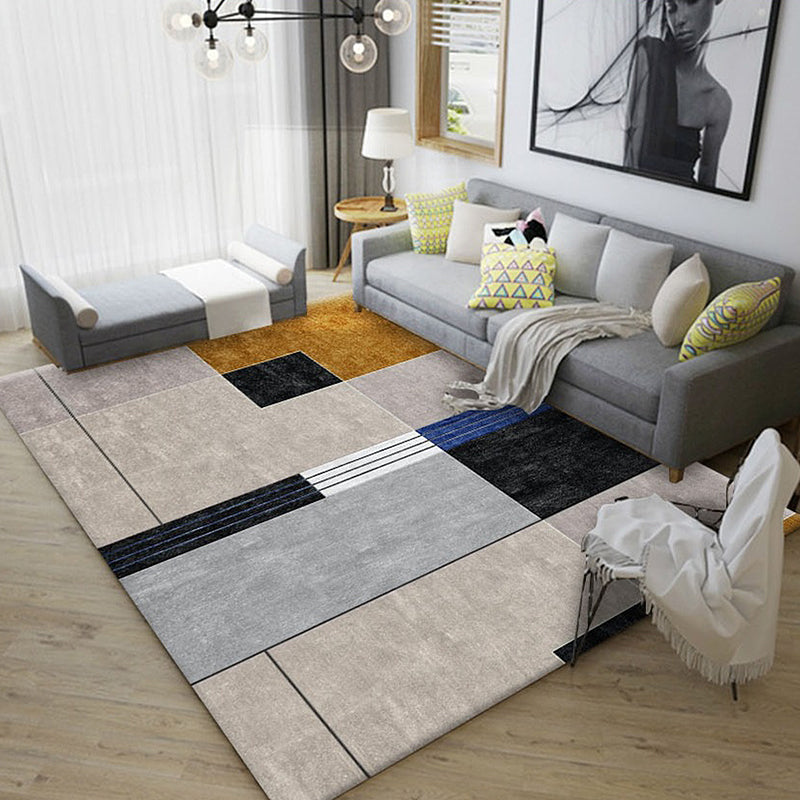 Unique geometric pattern rug multicolored modern rug polyester washable pet-friendly non-slip rug for the living room | Bowlift