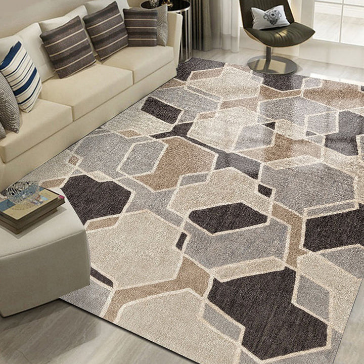 Unique geometric pattern rug multicolored modern rug polyester washable pet-friendly non-slip rug for the living room | Bowlift