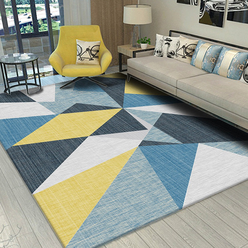 Unique geometric pattern rug multicolored modern rug polyester washable pet-friendly non-slip rug for the living room | Bowlift