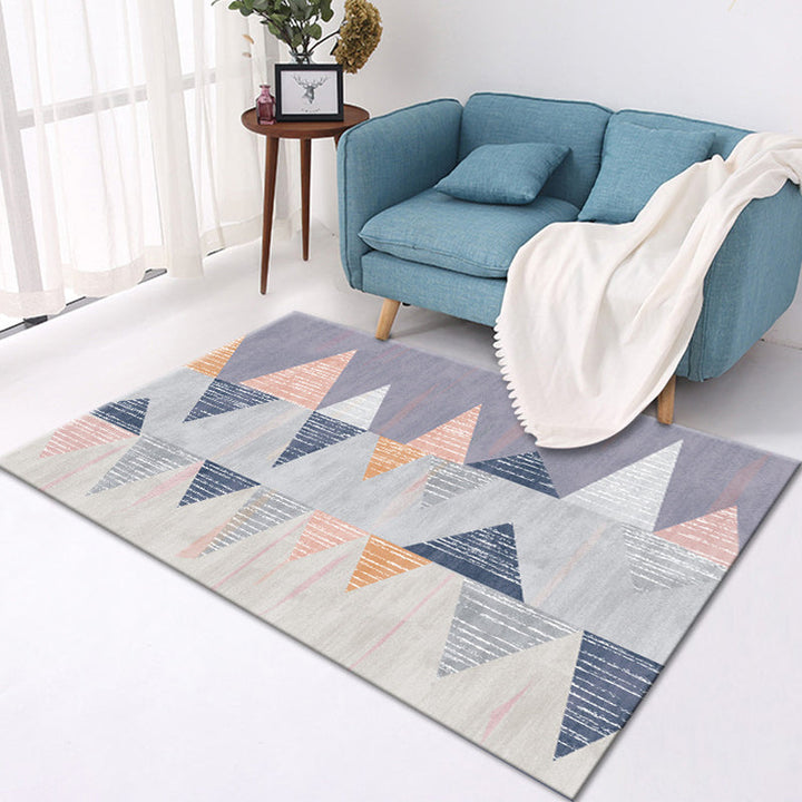 Stylish geometric rug multicolor contemporary rug polyester pet-friendly non-slip backing washable rug for the living room | Bowlift