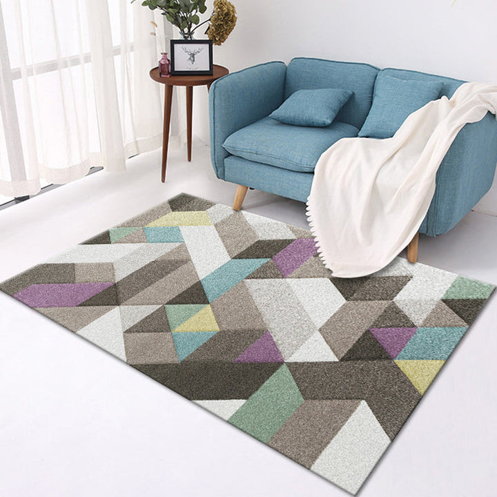 Stylish geometric rug multicolor contemporary rug polyester pet-friendly non-slip backing washable rug for the living room | Bowlift