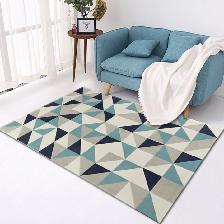 Stylish geometric rug multicolor contemporary rug polyester pet-friendly non-slip backing washable rug for the living room | Bowlift