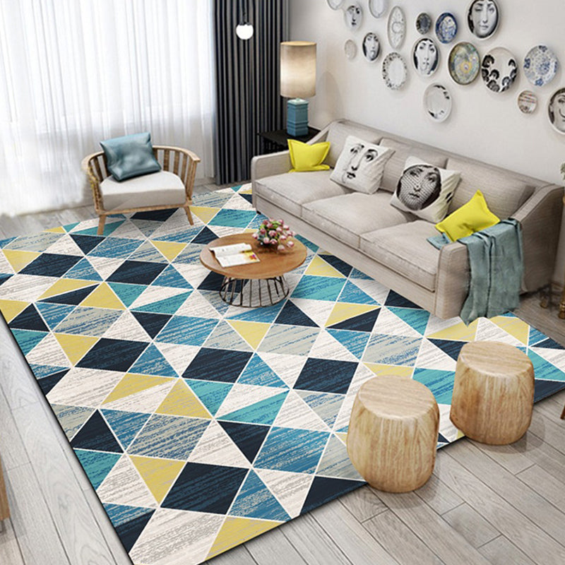New geometric pattern rug multicolor polyester rug washable pet-friendly non-slip rug for the living room | Bowlift