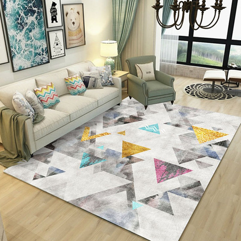 New geometric pattern rug multicolor polyester rug washable pet-friendly non-slip rug for the living room | Bowlift