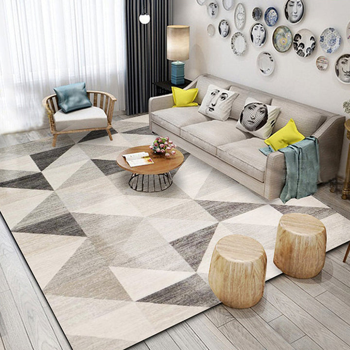 Stylish geometric pattern rug Blue novelty rug Polyester pet-friendly non-slip back washable rug for the living room | Bowlift