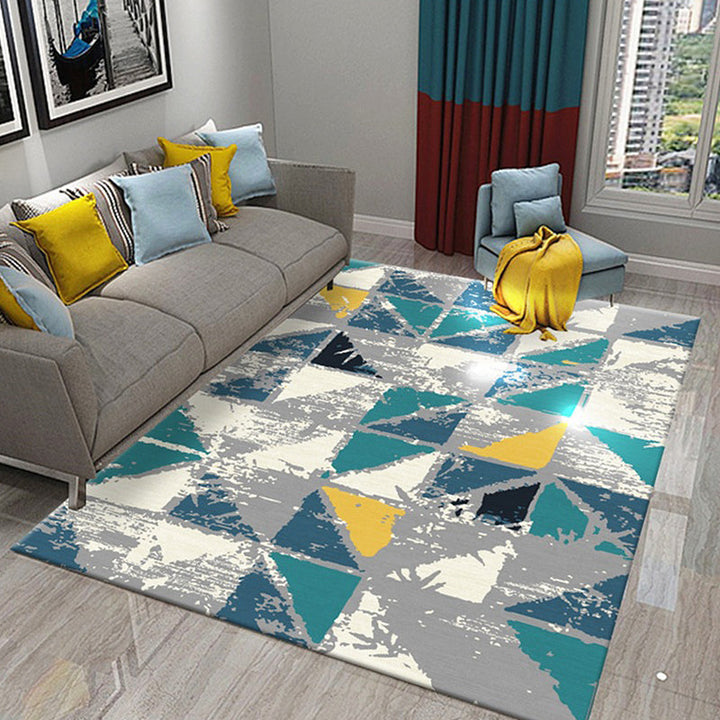 Stylish geometric pattern rug Blue novelty rug Polyester pet-friendly non-slip back washable rug for the living room | Bowlift