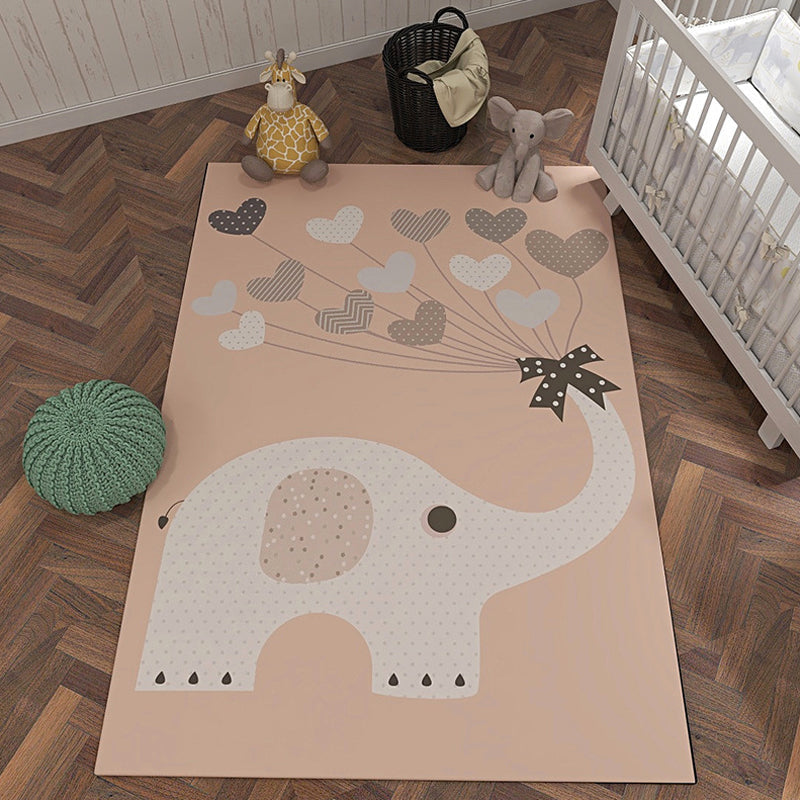 BowLift | Gray and Orange Children’s Carpet Polyester Cartoon Animal Pattern Rug Pet-Friendly Washable Non-Slip Back Floor Mat for Decoration