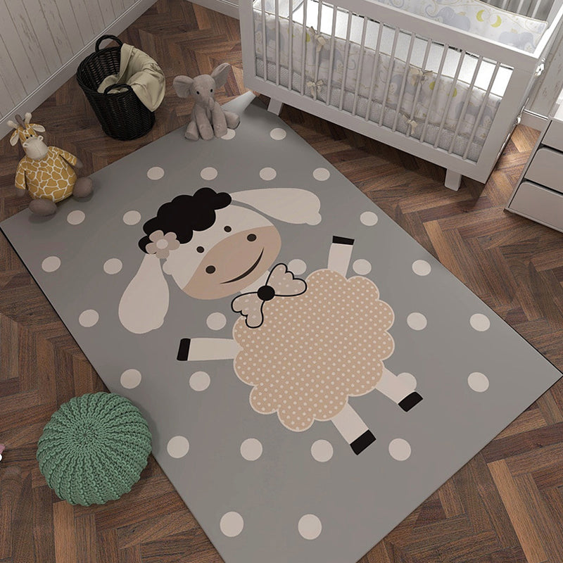 BowLift | Gray and Orange Children’s Carpet Polyester Cartoon Animal Pattern Rug Pet-Friendly Washable Non-Slip Back Floor Mat for Decoration