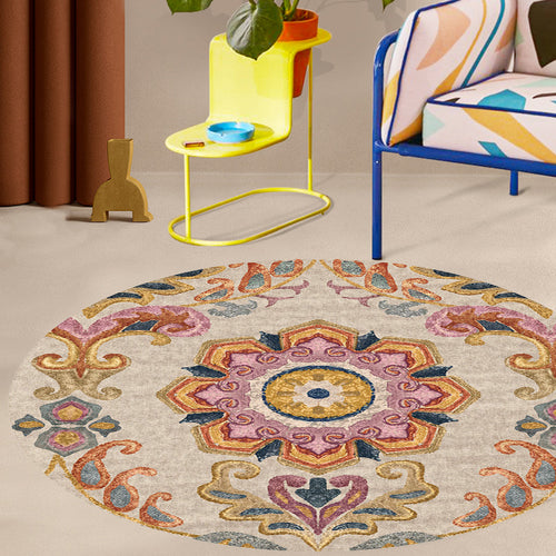 BowLift | Unique Flower Pattern Rug Colorful Moroccan Rug Polyester Pet Friendly Non-Slip Back Washable Rug for the Living Room