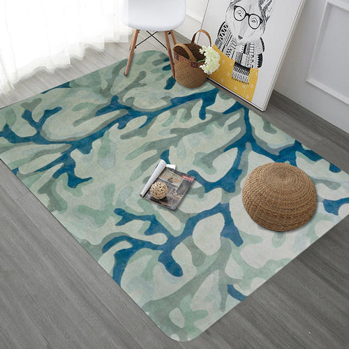 Blue Modernism Carpet Polyester Branch Pattern Carpet Pet-Friendly Machine Washable Non-Slip Backing Carpet for Decoration | Bowlift