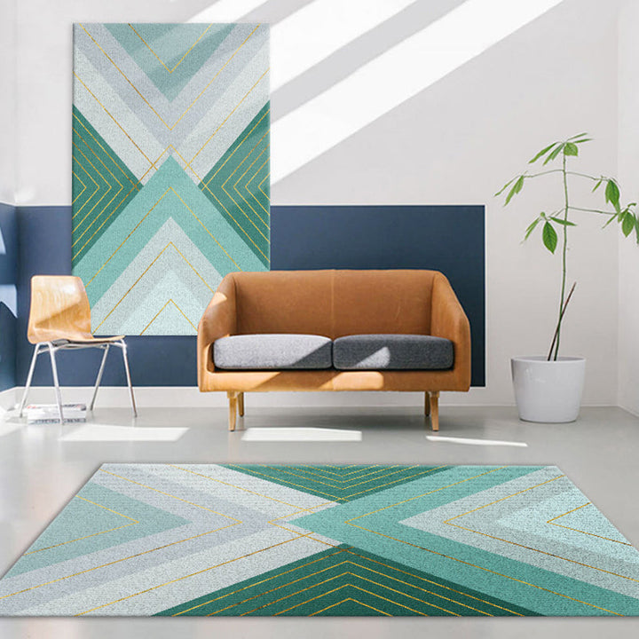 Unique geometric pattern rug multicolored modern rug polyester washable pet-friendly non-slip rug for the living room | Bowlift