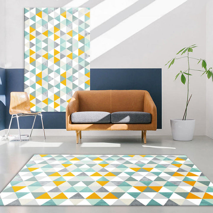 Unique geometric pattern rug multicolored modern rug polyester washable pet-friendly non-slip rug for the living room | Bowlift
