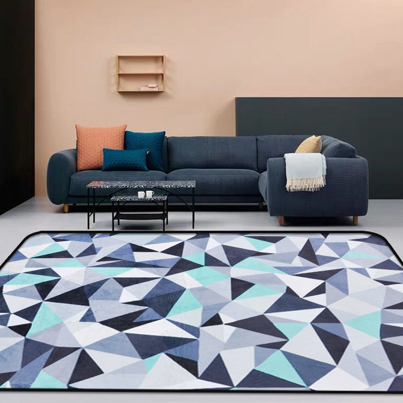 Funky Geometric Pattern Rug Blue Modernist Rug Polyester Washable Pet-Friendly Non-Slip Rug for the Living Room | Bowlift