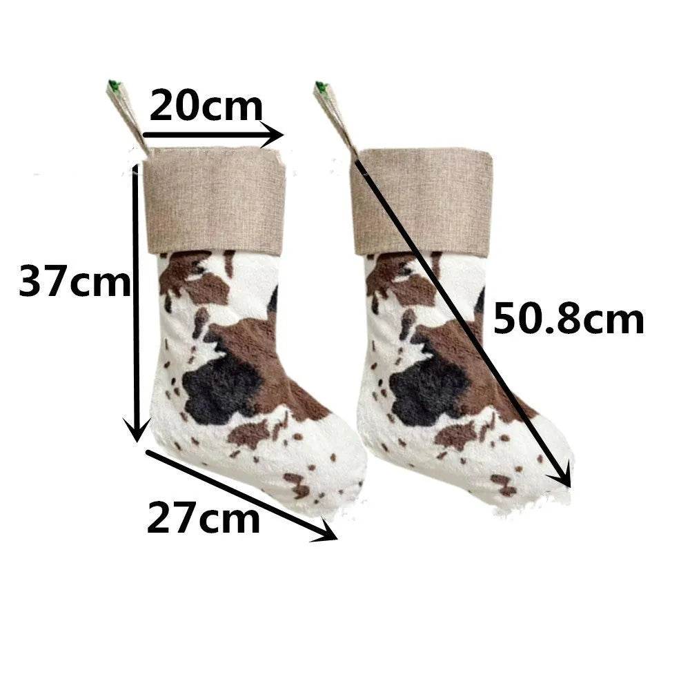 BowLift | 20-inch Plush Christmas Stockings Cows Pattern Gift Bag