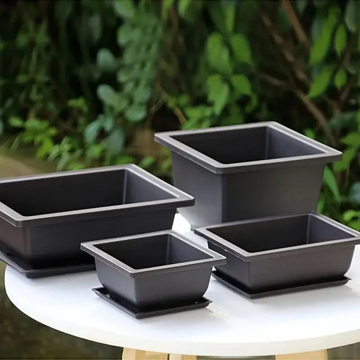 BowLift | Rectangular Flower Planter with Saucer for Balcony