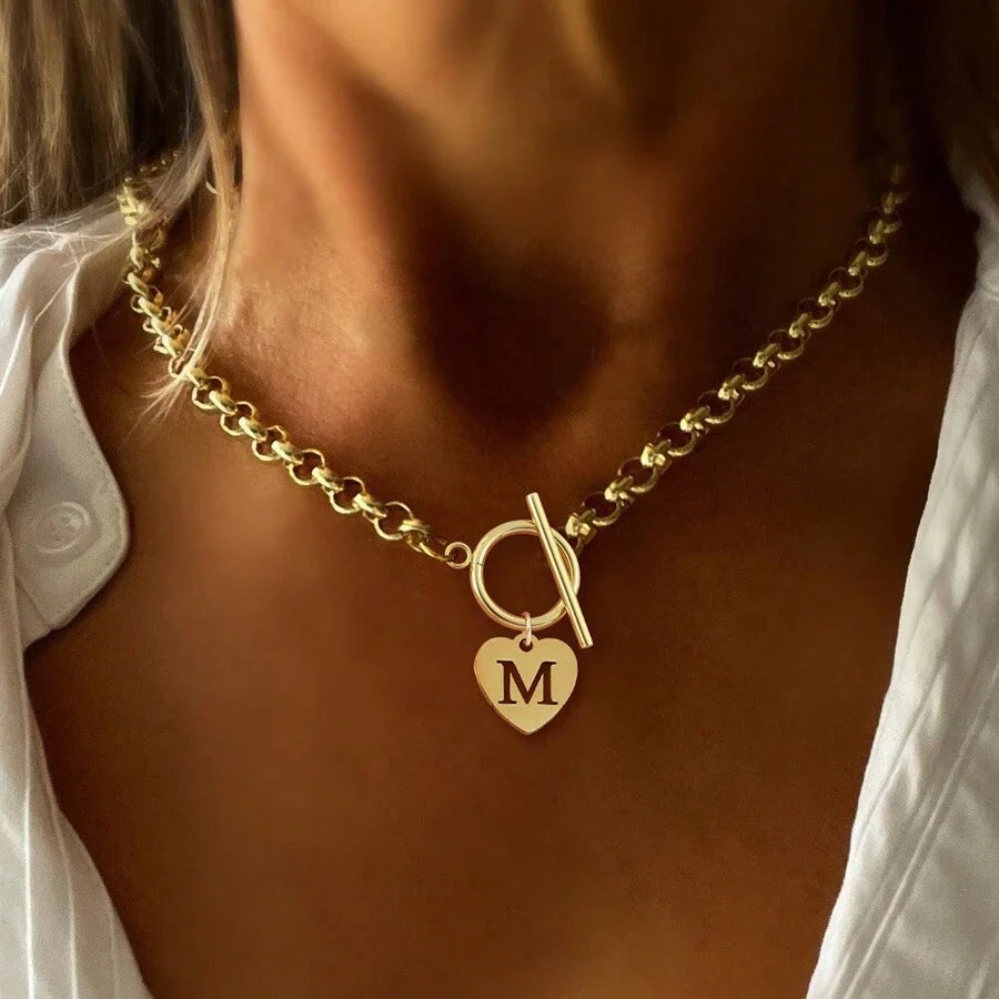BowLift | Paperclip Heart Letter Initial Choker Necklace
