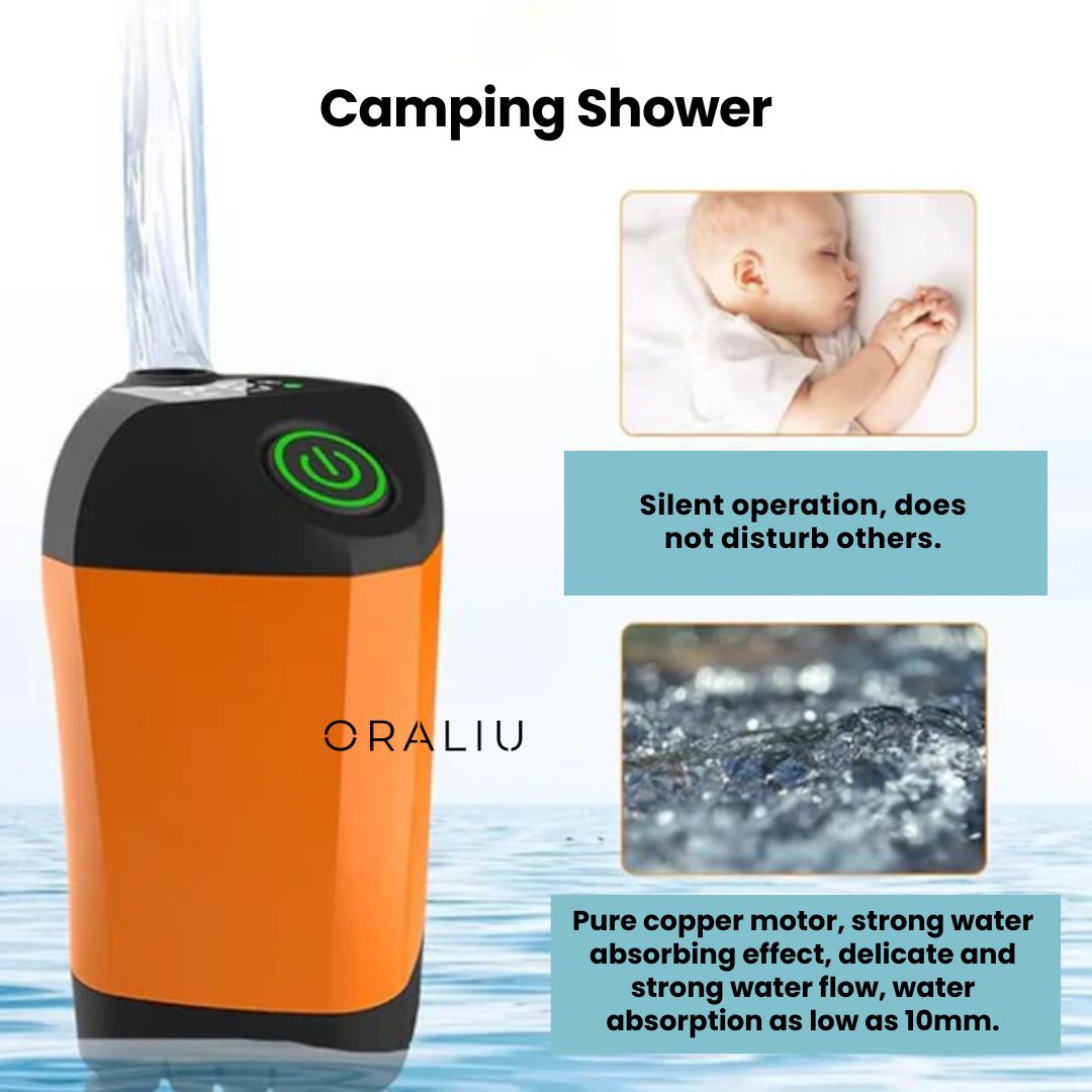 BowLift | Portable Camping Shower with Pump – USB Rechargeable, 4400mAh Battery, Compact & Easy Setup